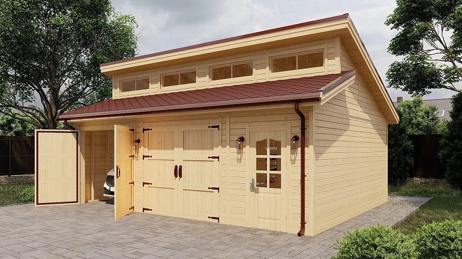 Гараж с ломаной кровлей для 2 авто Ерыково