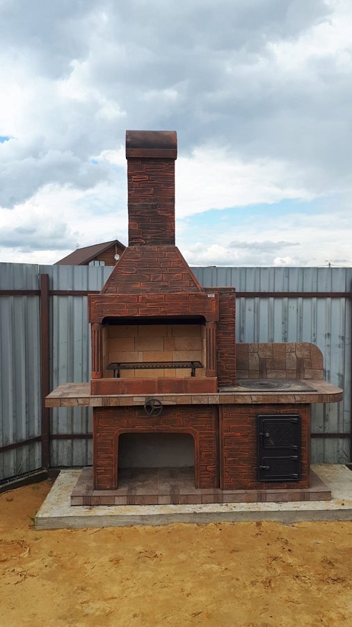 Печь № 20А — Печь Барбекю с большой топкой и печью под казан (фактура под кирпич)