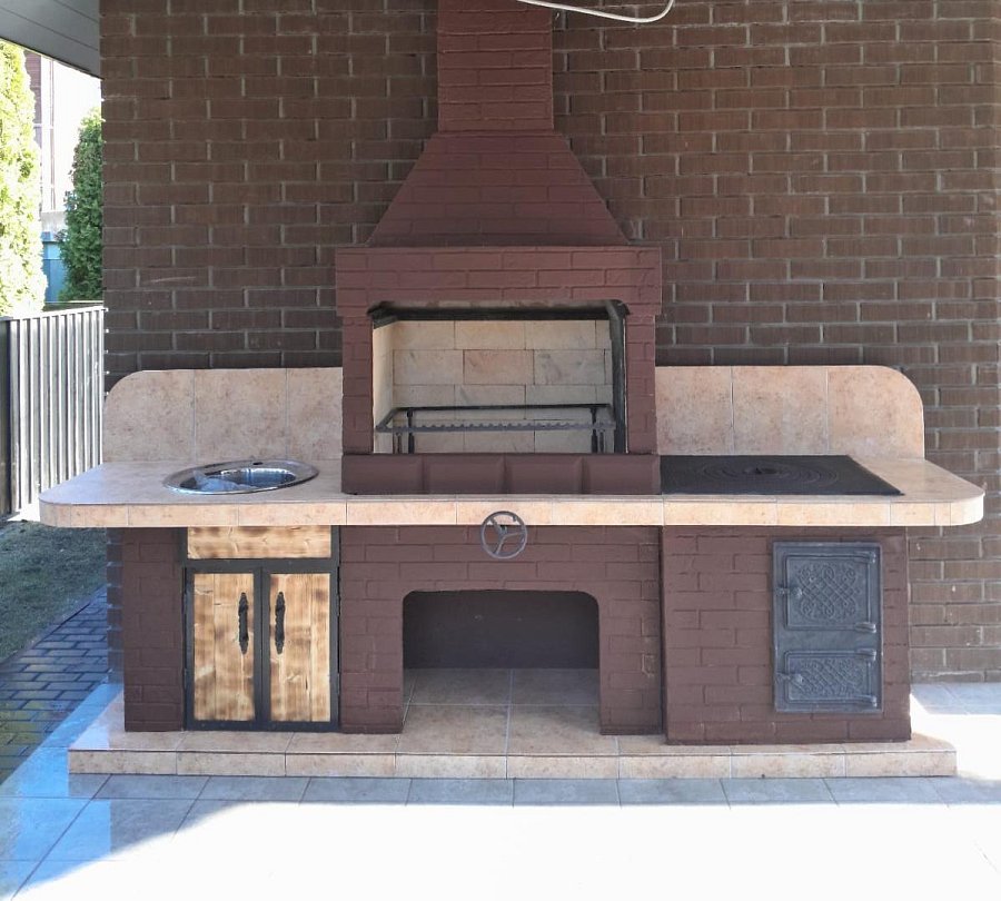 Печь № 21 — Печь барбекю с печью под казан и мойкой