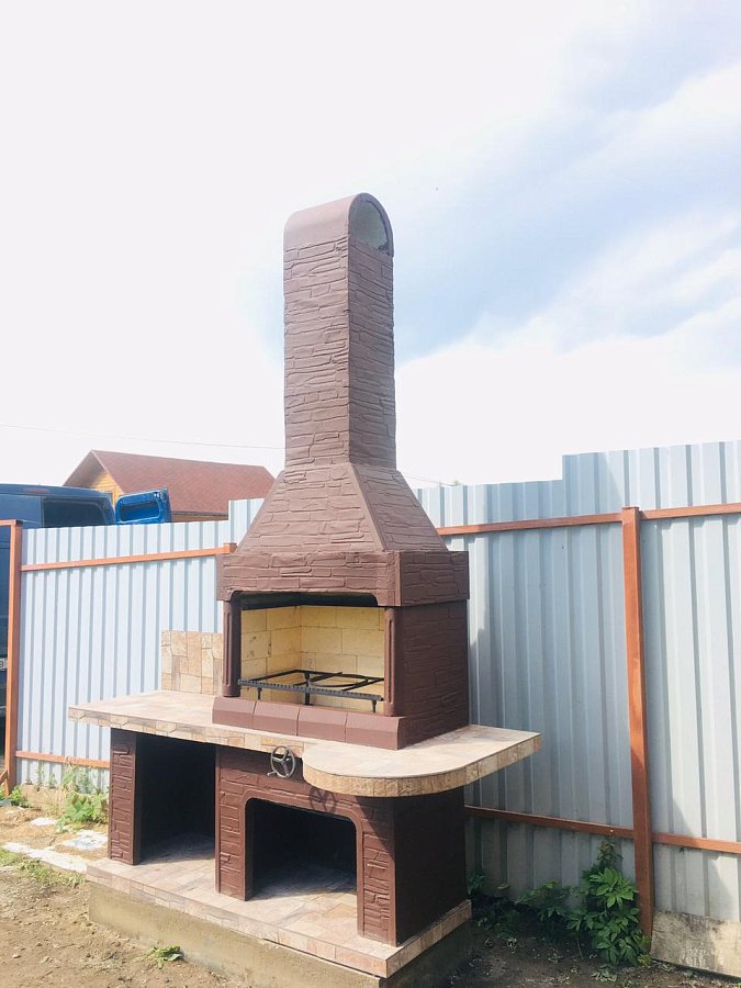 Печь № 14А — Печь барбекю с рабочим столом (фактура под кирпич)