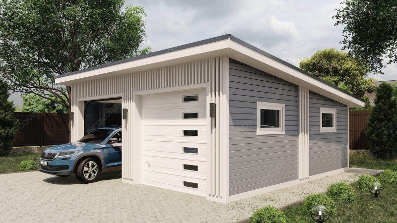 Гараж односкатный с двумя въездами Елизаветино