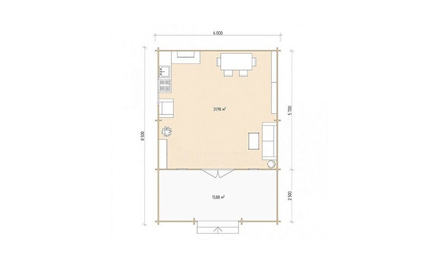 Садовый дом серия ДСВ 6×6 с верандой 2,5м.
